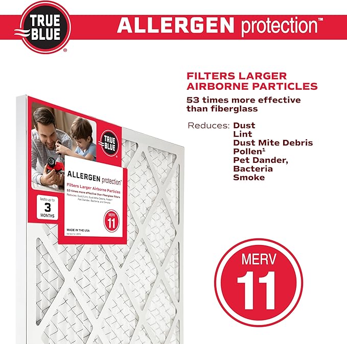 True Blue 12x36x1 MERV 11 Allergen Air Filter (4-Pack) | Electrostatic Pleated HVAC Furnace Air Filter | Replacement Filter for Home Use | Made in USA