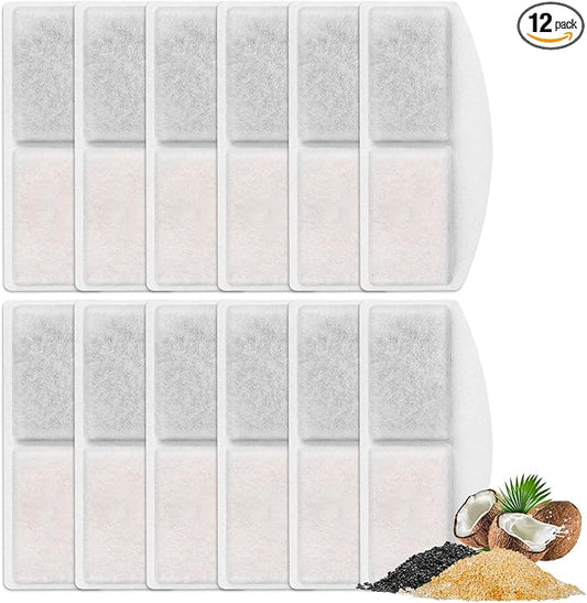 Pet Fountain Filter Replacement, 12 Packs Cat Water Fountain Filter Compatible with 100oz/3L Automatic Pet Fountain, Pet Fountain water Dispenser Carbon Filters