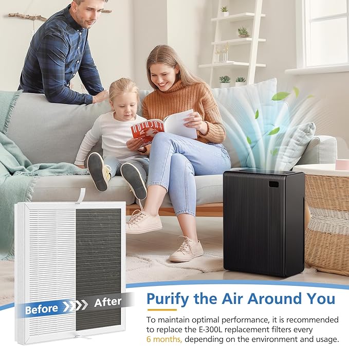 E-300L Replacement Filter Compatible with MOOKA and MOOKA FAMILY E-300L Air Purifier for Large Room, Efficient Air Filter, 3-Stage Filtration System, 2 Pack