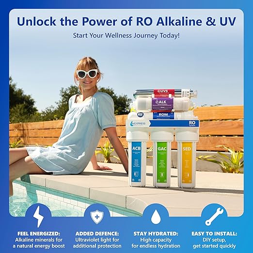 Express Water ROALKUV10MBN 11-Stage Alkaline Under Sink Reverse Osmosis Water Filter System, UV Filter, NSF Certified 372 & 58, 100 GPD, Brushed Nickel Faucet