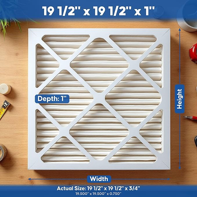Aerostar 19.5x19.5x1 MERV 11 Pleated Air Filter, 6 Pack, AC Furnace Filters, HVAC Filter, Air Conditioner Filters, Heater Filters Replacement for Home (Actual Size: 19.5x19.5x0.75)