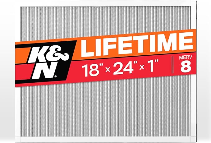 K&N 18X24X1 HVAC Furnace Air Filter, Lasts a Lifetime, Washable, Merv 8, the Last HVAC Filter You Will Ever Buy, Breathe Safely at Home or in the Office, HVC-8-11824