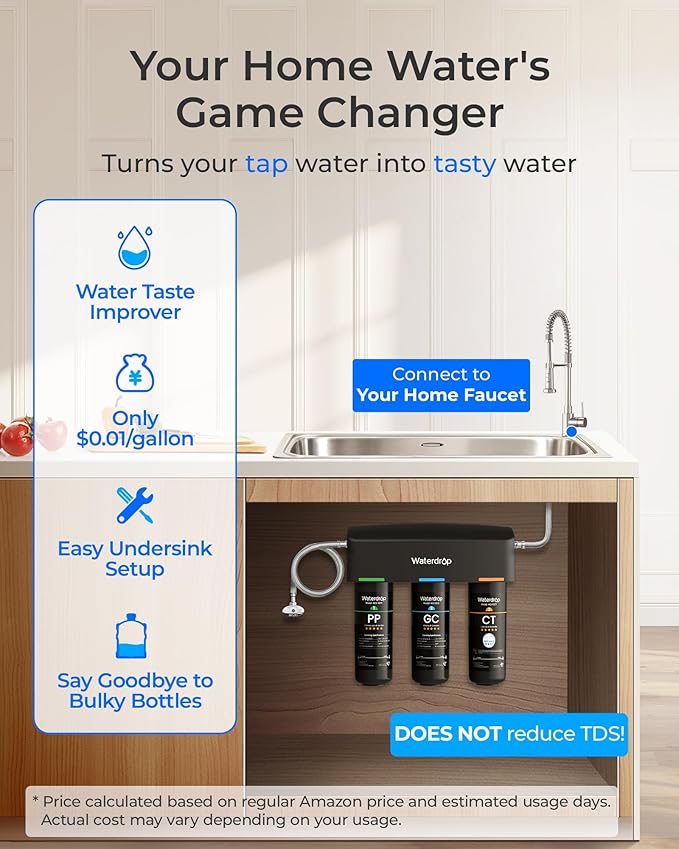 Waterdrop TSA 8 Layer Under Sink Water Filter System, Under Sink Water Filtration System, Reduces PFAS, PFOA/PFOS, Fluoride, Chlorine, Bad Taste & Odor, NSF/ANSI 42 Certified, Direct Connect to Faucet