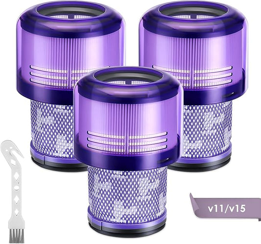 3 Pack V11 Vacuum Filters Replacement for Dyson V11 Cordless Vacuum, V11 Animal V11 Torque Drive V11 Complete V11 Extra V15 Detect V15s Detect Submarine Vacuums Replace Part # 970013-02 & 970013-03