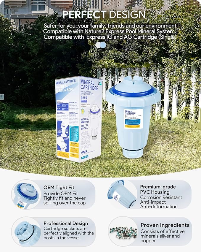 2 Pack W28175 Replacement for Nature2 Express Mineral Cartridge for Pool System, for In-Ground & Above-Ground Pools up to 30,000 Gallons, W20171, W20080, W26775