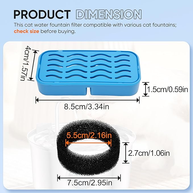 PETCHO Cat Water Fountain Filters Replacement 4 Pack, Compatible with AONBOY and AOOGITF Stainless Steel Cat Water Fountain, Activated Carbon Filter Refills for Pet Drinking Fountain Water Dispenser