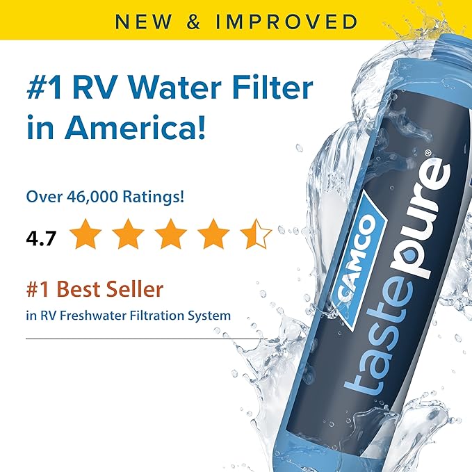 Camco TastePURE Water Filter, 6-Step Filtration | For RV | Flexible Hose Protector | Made in USA | 40043