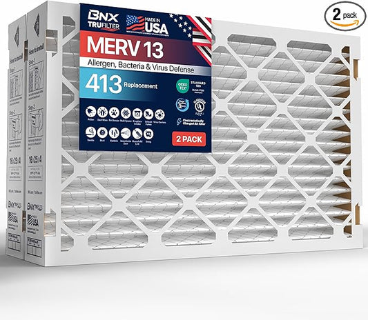 TruFilter Compatible with AprilAire 413 Replacement Filter for AprilAire (2-Pack) - MERV 13 - MADE IN USA - HVAC AC Furnace Filters Allergies, Mold, Bacteria, Smoke, MPR 1900 FPR 10 Air Filter 16x25x4
