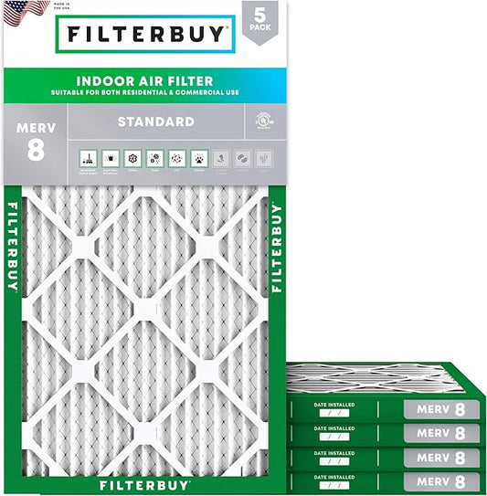 Filterbuy 18x30x1 Air Filter MERV 8 Essential Dust & Allergy Defense (5-Pack), Electrostatic Pleated HVAC AC Furnace Filters Replacement, Made in USA (Actual Size: 17.75 x 29.75 x 0.75)