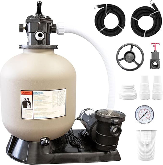 SWIMLINE Sand Filter Pump for Above Ground Pool - 24'', 1.5 THP, 4980 GPH Pump flow rate, 7 way Multi port valve, Easy Installation