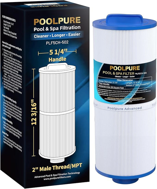 POOLPURE 5CH-502 Fine Thread Spa Filter Replaces PPM50SC-F2M, Marquis Spa 20041, 20091, 370-0237, Marquis 50 Hot Tub Filter, Length: 12 3/16", 2” Male Thread/MPT (1 Pack)
