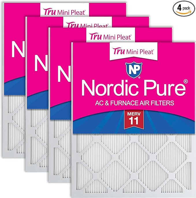 Nordic Pure 10x20x1 (Actual Size: 9 1/2 x 19 1/2 x 3/4) Tru Mini Pleat MERV 11 AC Furnace Air Filters – 2.5X More Media for Extended Durability & Superior Filtration - 4 Pack