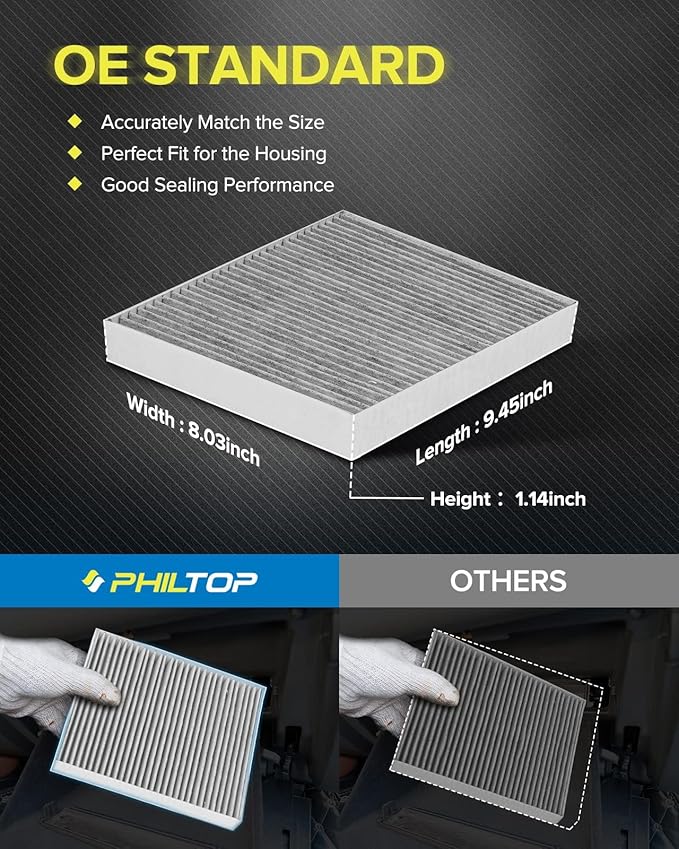 PHILTOP HEPA Cabin Air Filter w/Activated Carbon, Compatible with CF11966 Select Chevrolet & GMC & Cadillac & Buick Models, Silverado 1500, Equinox, Malibu, Colorado, Traverse, Cruze, Sierra, Envision