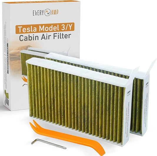 Tesla Model 3/Y Cabin Air Filter Set, OEM Replacement for Model 3 and Model Y Air Filter, Fits All Model Years, Required Tools and Instructions Included - EveryAmp (Activated Carbon)