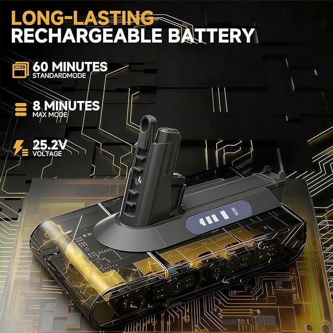 Upgraded 8000mAh 25.2V Li-ion V10/SV12 Battery Replacement Compatible with Dyson V10 Animal/Absolute/Motorhead/Cyclone Series Cordless Vacuum Cleaner, Includes 2 Filters (Not for V8/SV10)