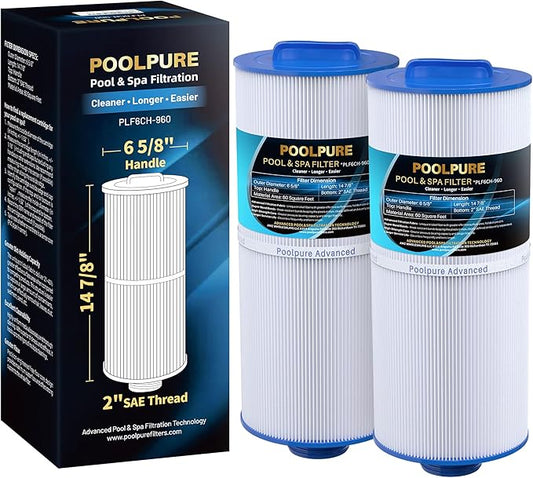 POOLPURE J300 Spa Filter Replaces PJW60TL-F2S, Jacuzzi Filters J-300, J400, Unicel 6CH-960, Filbur FC-2800, 6540-476, 6540-383, Hot Tub Filter with Closed Handle(Not be Removed) 2 Pack