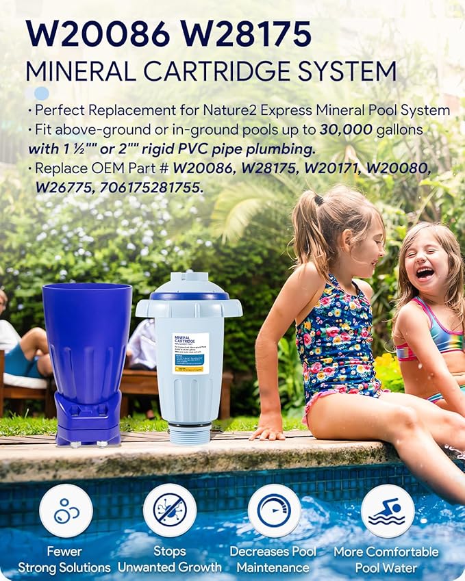 W20086 W28175 Replacement for Nature2 Express Mineral Cartridge with Vessel for Pool System, for In-Ground & Above-Ground Pools up to 30,000 Gallons, W20171, W20080, W26775