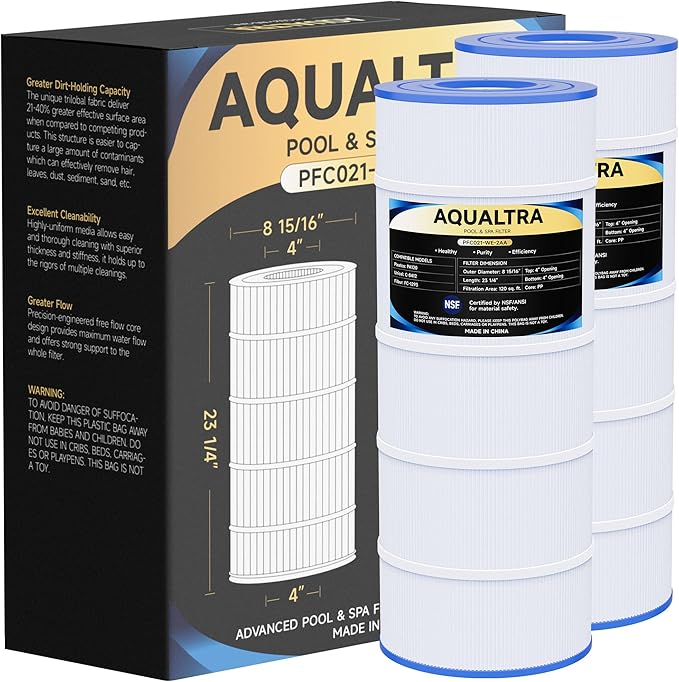 AQUALTRA Pool Filter Cartridge Compatible with C1200, PA120, CX1200RE, C-8412, FC-1293, 120 sq. ft., 23 1/4" x 8 15/16" 2 Pack