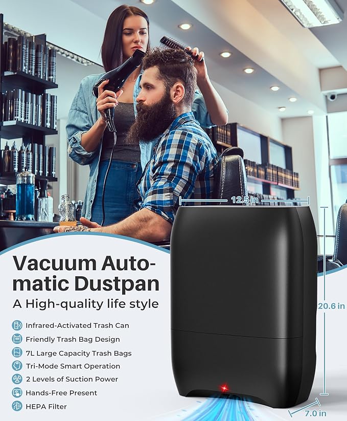 LyriFine Touchless Vacuum Automatic Dustpan, 6-Pack Dustbags Automatic Dustpan with Nozzle Attachment, Auto Sensors Hair Vacuum for Salons, 2 Cleaning Modes Electric Dustpan for Floors Pet Hair Food