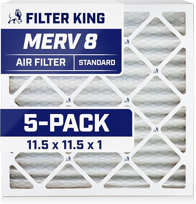 Filter King 11.5x11.5x1 Air Filter | 5-PACK | MERV 8 HVAC Pleated A/C Furnace Filters | MADE IN USA | Actual Size: 11.5 x 11.5 x .75"