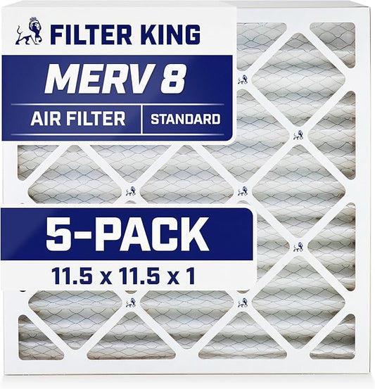 Filter King 11.5x11.5x1 Air Filter | 5-PACK | MERV 8 HVAC Pleated A/C Furnace Filters | MADE IN USA | Actual Size: 11.5 x 11.5 x .75"