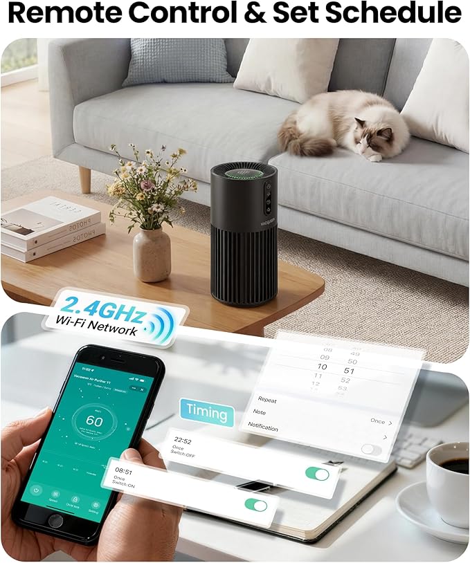 Smart Air Purifiers for Bedroom Home with Timer and Schedule, Cover 2200 Ft² and Quiet Sleep Mode, Washable Pre-Filter, WiFi HEPA Air Purifier For Remove Home Pets Odors, Smoke, Dust
