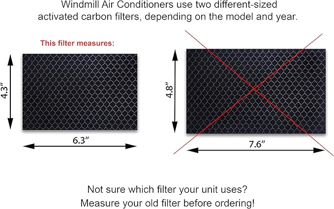 Activated Carbon Filter 4-Pack Compatible with Windmill Air Conditioner, 6.3” x 4.3” x 3/16” (Smaller Version) - Odor & Smoke Absorption