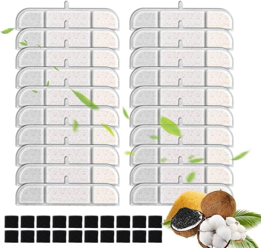 20+20 Packs for DownyPaws Cat Water Fountain Filters Replacement, Compatible with DownyPaws Wireless 84oz/2.5L and 101 oz/3L Pet Water Fountains (20 Replacement Water Filters + 20 Pre-Filter Sponges)