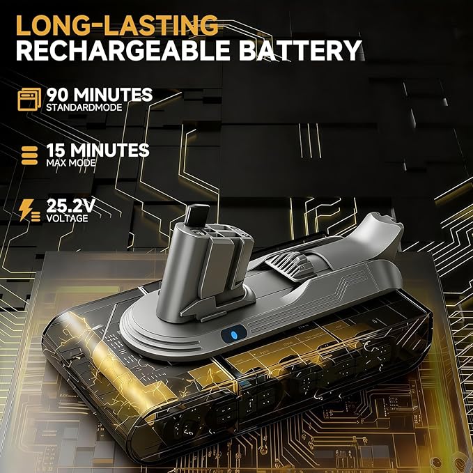 Upgraded 9000mAh 25.2V V11/V15 Battrey Replacement Compatible with Dyson V15 Extra/Absolute/Animal/Motorhead/Fluffy/Torque/Drive/Outsize/V15/SV15/SV22 Vacuum Cleaner. (Not for Screw-in Models)