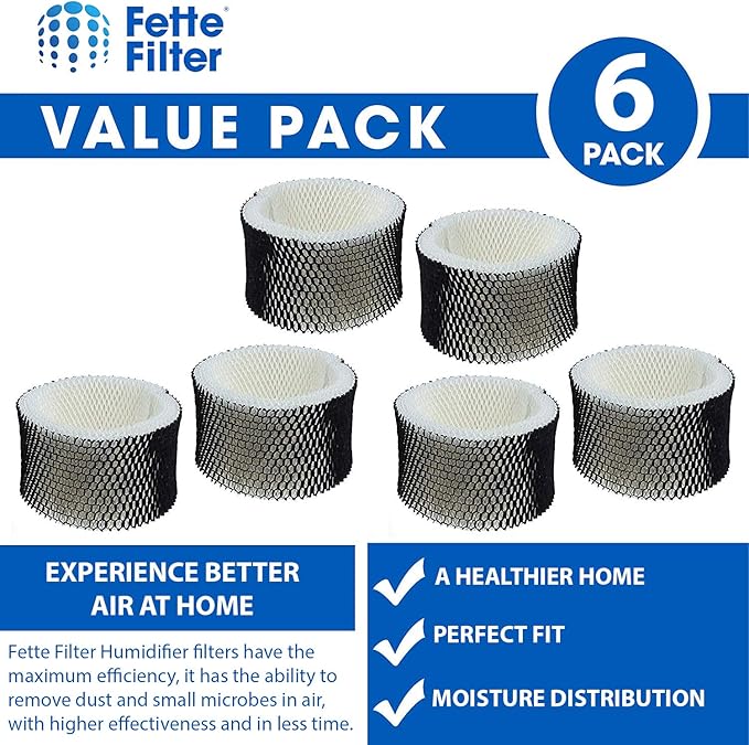 Fette Filter - 6 Pack Humidifier Filter Compatible with Holmes HWF62 & HWF62CS, Filter A. Replaces HWF62 HWF62CS HWF62D SF212 HWF62PDQ-U, Fits Models SCM1100, SCM1701, SCM1702, SCM1762.