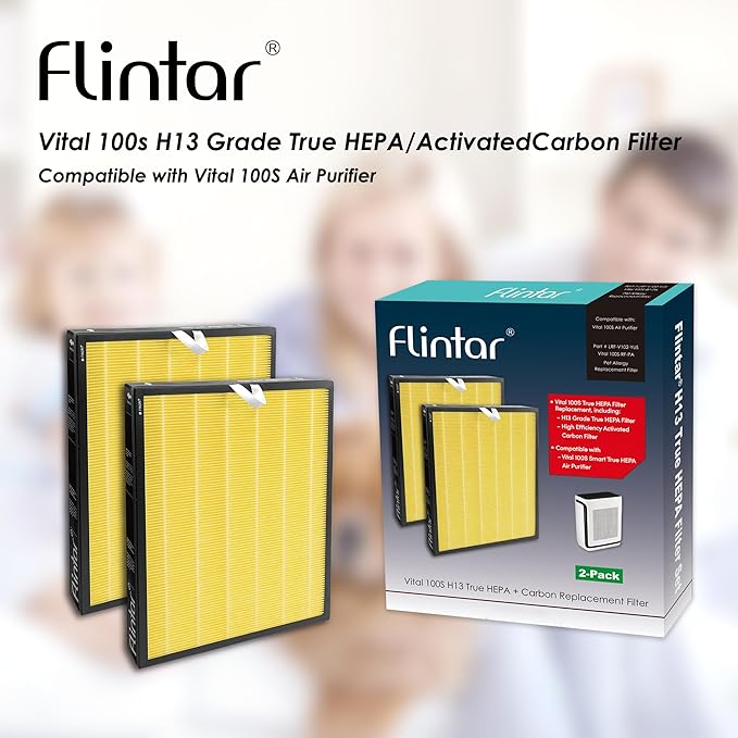 Vital 100S Pet Allergy Replacement Filter, Compatible with LEVOIT Vital 100S Air Purifier, H13 True HEPA + Activated Carbon Replacement filter, Part # Vital 100S-RF-PA, 2-Pack