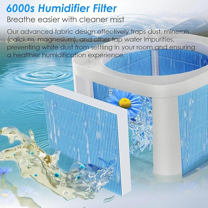 8-Pack 6000S Humidifier Wick Filters for Levoit Superior 6000s Filter Replacement with 4-Pack Top Fill Humidifier Filters ,6-Month Lasting Multi-Layer Filtration,Tap Water Compatible Replacement