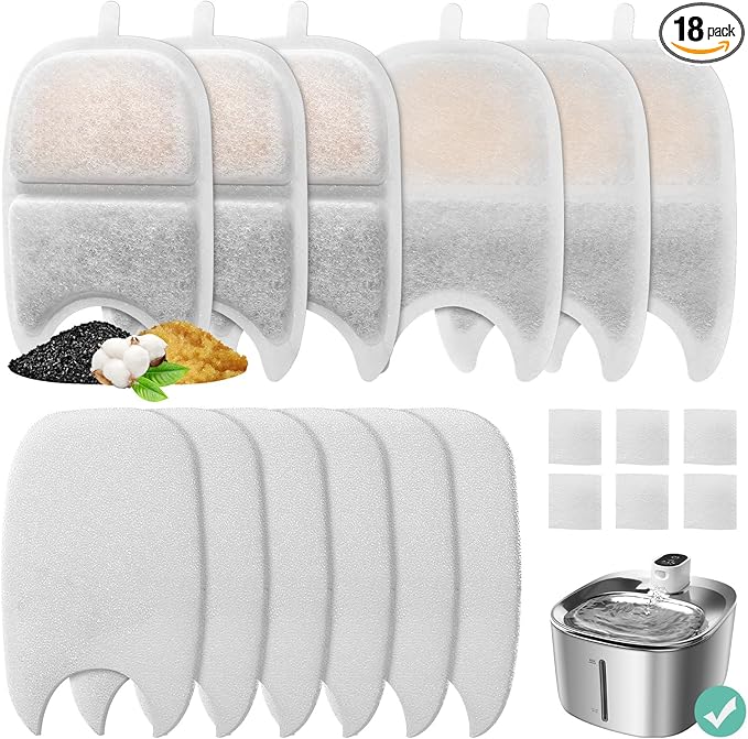 6 Set Replacement Filters & Sponges for 135 fl oz/4L Wilreless Cat Water Fountain, BFLICROY Cat Water Fountain Filters, Triple Filtration Pet Fountain Filter Replacement, Dog Fountain Filter