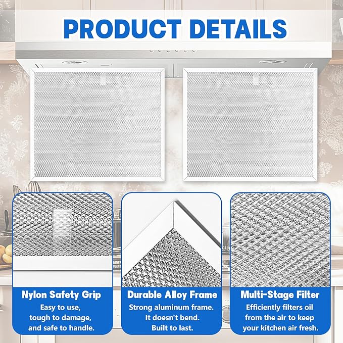 BPS1FA30 Stove Hood Vent Filter (2-Pack) - 11-3/4" x 14-1/4" x 3/8" Aluminum Grease Filter Compatible with NuTone Allure and Broan Range Hood Filter - Replaces 99010299 99010305 S99010305 AP3378953