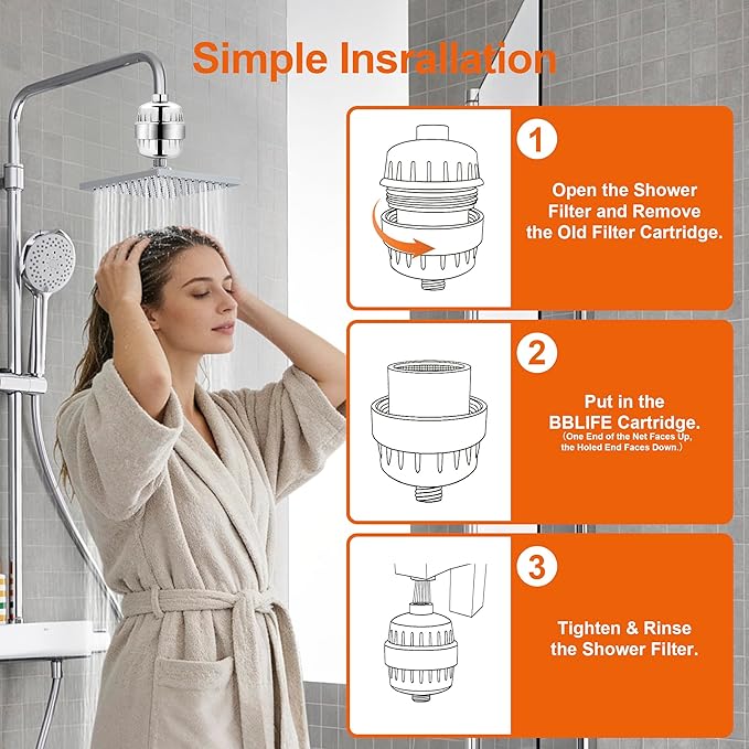 BBLIFE 2 Pack Shower Filter Replacement Cartridge, 99% Removal Chlorine, Heavy Metals, etc, Universal High Performance Efficient Replacement Cartridges, Perfectly Fit for our BPSF Shower Filter
