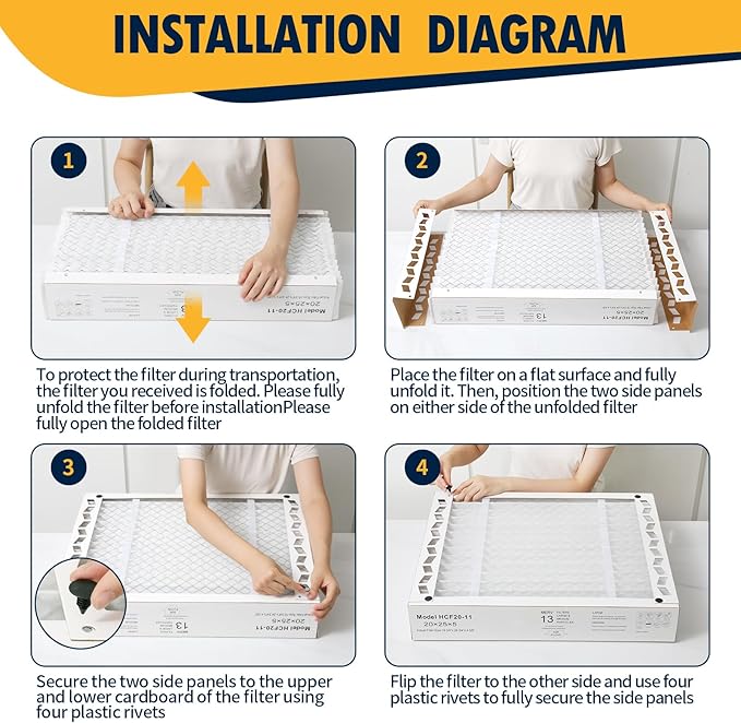DerBlue 3PACK 20x25x5 MERV 13 Furnace Filter Replacement Compatible with Lennox X6673 HCF20 Pleated HVAC,Foldable Design for Easy Installation & Space-Saving (Actual Size: 19.75 x 24.75 x 4.38 In)