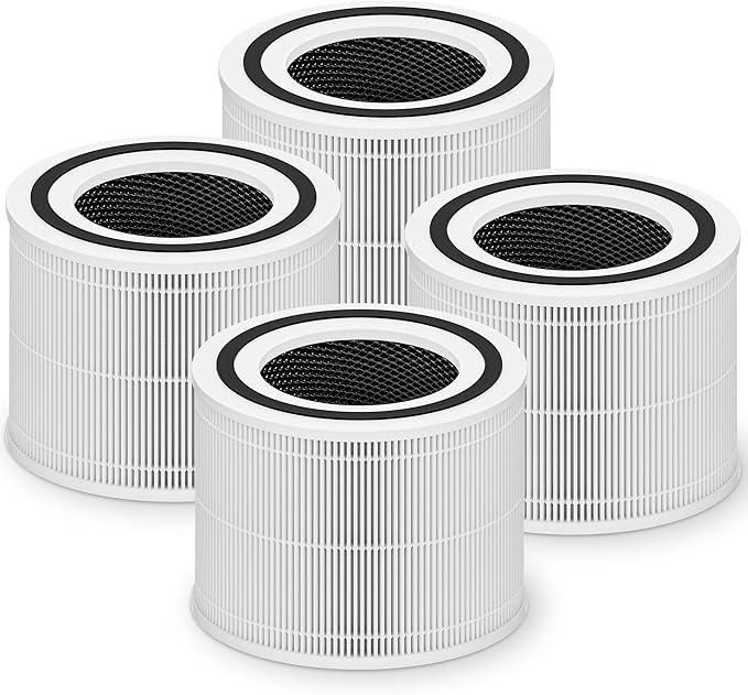 Core 300 Replacement Filter for LEVOIT Core 300 Core 300-P Core 300S Core 300S-P Vortex Air Air Purifier, 3-in-1 High-Efficiency Activated Carbon, Core 300-RF, 4 Pack, White