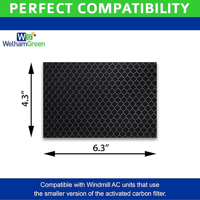 Activated Carbon Filter 4-Pack Compatible with Windmill Air Conditioner, 6.3” x 4.3” x 3/16” (Smaller Version) - Odor & Smoke Absorption