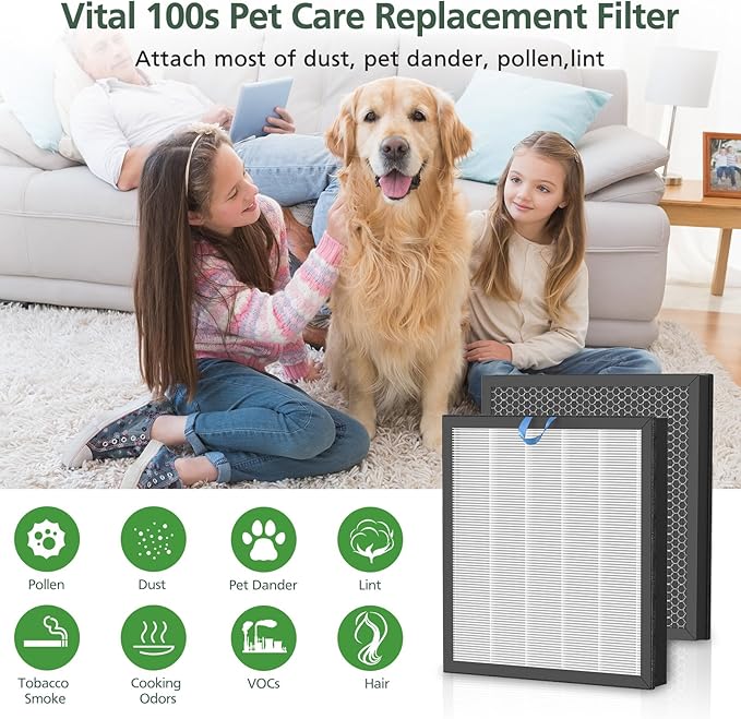Vital 100S Replacement Filter for LEVOIT Vital 100S-P Air Purifier, High-Efficiency Activated Carbon for Smoke, Odor, Pollen, Vital 100S-RF, LRF-V102-WUS
