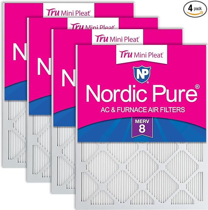 Nordic Pure 18x24x1 (Actual Size: 17 1/2 x 23 1/2 x 3/4) Tru Mini Pleat MERV 8 AC Furnace Air Filters - 2.5X More Media for Longer-Lasting, High-Efficiency Filtration - 4 Pack
