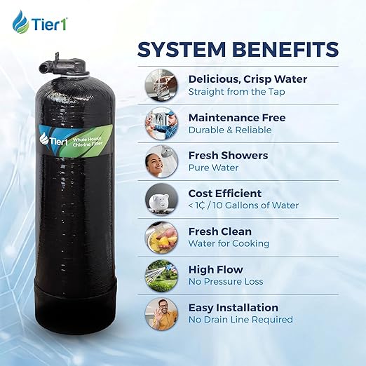 Tier1 Whole House Water Filter System | 300,000 Gallon Chlorine Reduction | Pre-Filled Upflow Tank with 0.5 Cu Ft Acid-Washed Granular Activated Carbon | Home Filtration System