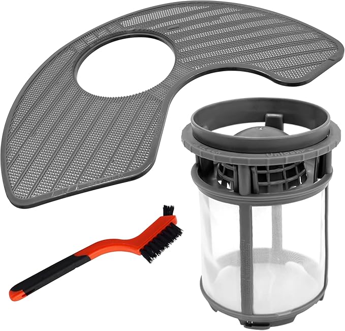 BigHead W10872845 Dishwasher Pump Filter Cup & WPW10463906 Screen Filter with Red Cleaning Brush Compatible with Whirlpool Kenmore KitchenAid Amana - Replaces AP6030094 PS11759673 AP6021820 PS11755148