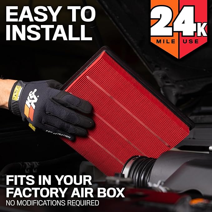 K&N Engine Air Filter: Extended Life 24,000 Mile Replacement Air Filter: Compatible with 2017-2019 Ford Truck Super Duty V8 (F250, F350, F450, F550), KNF-0644