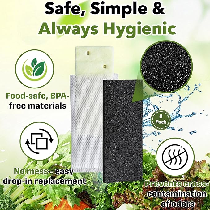 8-Pack Filter Refills Replace PureAir PK-2 Produce Keeper Plus, Compatible with Frigidaire Gallery Models GRMC2273BF, GRMC2273BD, GRMG2272BF, CrispSeal Plus, Activated Carbon Air Filter FRPAPK2RF