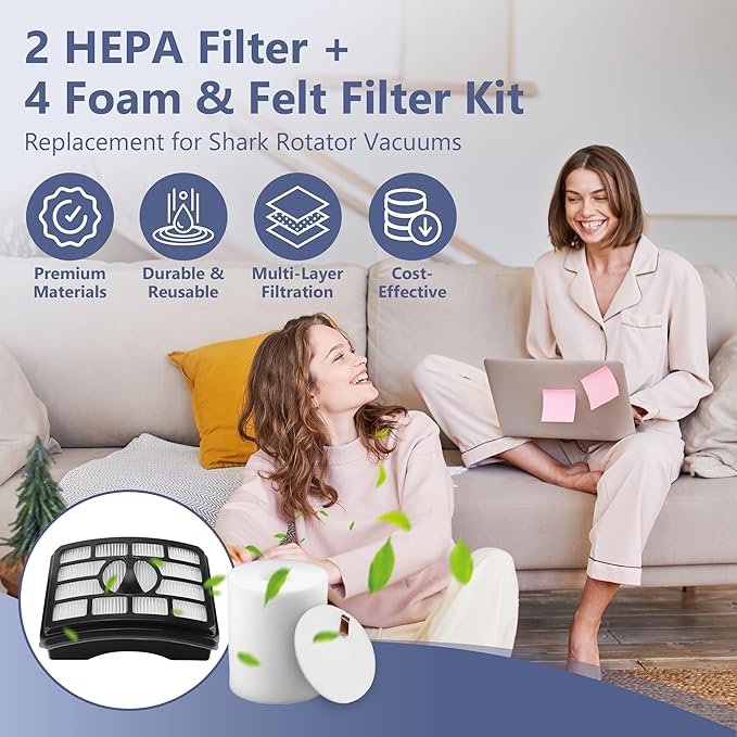 Vacuum Filter Replacement for Shark Rotator Pro Lift-Away NV500, NV501, NV502, NV503, NV505, NV510, NV520, NV552, UV560, Part # XFF500 & XHF500 (2 Post Filters + 4 Foam & Felt Filters)