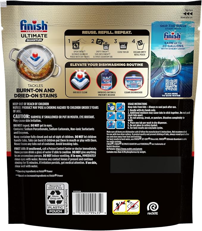 Finish Ultimate Quantum Dishwasher Pods, New & Improved Formula, Dishwasher Detergent Dish Soap, Removes Burnt-On & Dried-On Stain, Degreasing & Scrubbing Power, Fresh Scent, 47 Count