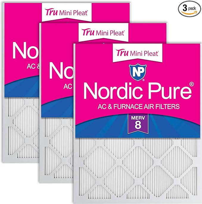 Nordic Pure 18x25x1 (Actual Size: 17 1/2 x 24 1/2 x 3/4) Tru Mini Pleat MERV 8 AC Furnace Air Filters - 2.5X More Media for Longer-Lasting, High-Efficiency Filtration - 3 Pack