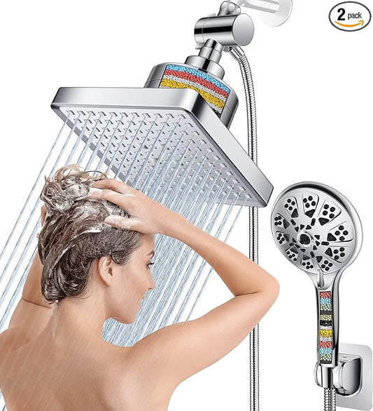 Dual Filtered Rain Shower Head Combo, High Pressure 10 Modes Handheld Shower Head Built in Water Filtration, 6 inch Rainfall Shower Head with Filter for Hard Water