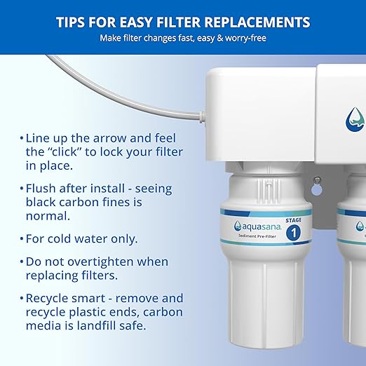 Aquasana 3 Stage Replacement Filters | WQA Certified to NSF Standards | Claryum Under Sink Water Filter | Reduces Up to 99.99% of PFAS, Microplastics, Lead & Chlorine | AQ-5300R | AQ-C3-R