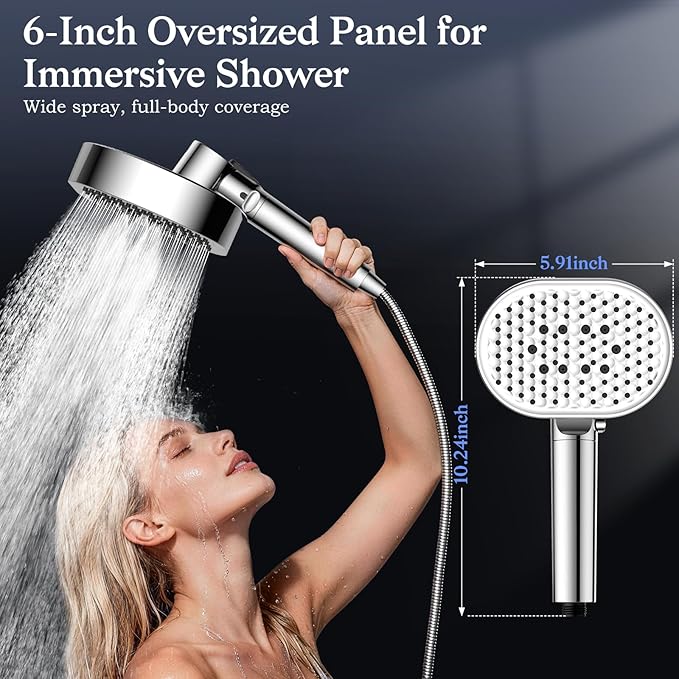 Vatex Filtered Shower Head with Handheld, High Pressure 4 Spray Shower Heads with Filters, Anti-clog Silicone Nozzles for Hard Water Showerhead, Built-in Power Wash to Clean Tub/Tile/Pets